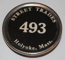 RARE VINTAGE STREET TRADES #493 HOLYOKE MA. CELLULOID PIN PINBACK BADGE HAWKERS picture