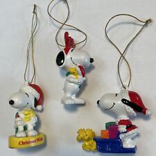 Peanuts Snoopy Vintage Christmas Ornaments PVC United Feature Syndicate Set of 3 picture