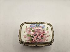 Vintage Japan Enamel Metal Roses Trinket Music Box Sankyo White Pink Works  picture