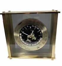 SEIKO Vtg 80’s World Timer Mantle Clock-Gold/Smoked Glass-GMT-Fully Works-8x8x3” picture