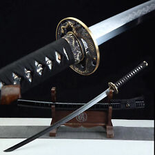 Clay Tempered L6 Steel Japanese Samurai Sword Katana Dragon Tsuba Bamboo Saya picture