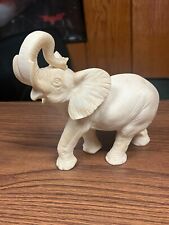 VINTAGE 6 1/4 INCH TALL GOOD LUCK TRUNK UP ALABASTER ELEPHANT FIGURINE E&R ITALY picture