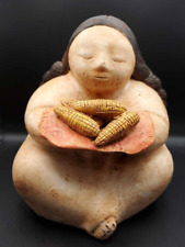 Vintage Large Mexican Pottery Gorda Folk Art Woman Holding Corn ~ 9