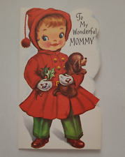 UNUSED Vtg GIRL w PUPPY Dog To My Wonderful MOMMY Christmas Mid Century CARD picture
