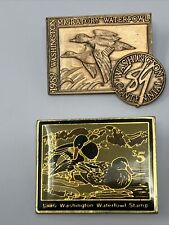 1989 Washington Migratory Waterfowl Brass Lapel Pin Centennial & 1986 Stamp Pin picture