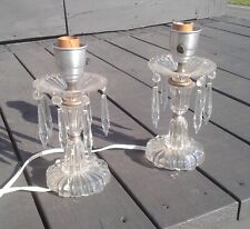 Antique Pair of Pressed Clear Glass Boudoir Table Lamps w Prisms picture