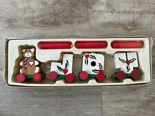 New Vintage 80’s Christmas Wooden Joy Train Candle Set With Bear picture