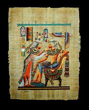 Rare Authentic Hand Painted Ancient Egyptian Papyrus-King Tut & Wife Gold Shrine picture