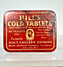 Vintage Red Tin HILL'S  Cold Tablets, Formerly HILL'S Cascara Quinine New Jersey picture