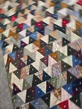 Vintage Handmade Wool Suit Fabric Patchwork Quilt 74x75 Hand Tied Cutter picture