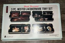 Vintage Set of 3 Piece Lacquer Ware Tray Set Japan MCM  Reading China & Glass picture