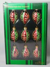 Finial Oval Ornament Set 9 Red Green Glitter 2.5