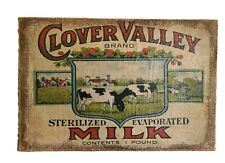 COUNTRY DECOR CLOVER VALLEY MILK ADVERTISIN ON BURLAP STRETCHED ON FRAME PICTURE picture