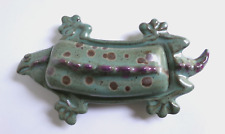 Rare Vintage Green Handmade Ceramic Salamander Candy/Trinket Dish with Lid 11