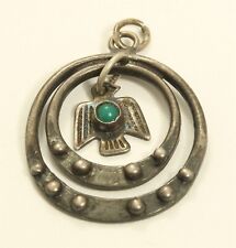 Vintage Navajo Sterling Silver Old Pawn Turquoise Thunderbird Dangle Charm picture