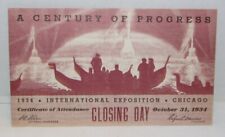 1934 Chicago International Exposition Certificate of Attendance Closing Day picture