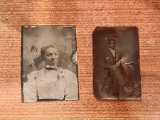 Antique AFRICAN AMERICAN TINTYPE PHOTOS Couple Man & Woman Tin Type 1800s picture