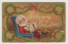 Santa  Claus With Pipe, Merry Christmas, Pre-Linen  Postcard picture