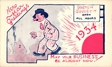 1934 Comic New Year Greetings Doctor Squeez It Vintage Postcard picture
