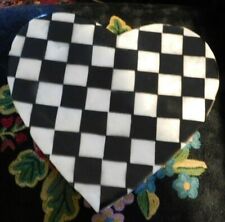 MACKENZIE-CHILD'S HAND PAINTED COURTLY CHECK HEART SHAPED CAPIZ SHELL BOX,NEW picture