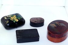 4pc Lacquer Box Lot Antique Vtg Japanese Painted Snuff Trinket  picture