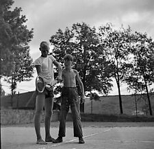 VINTAGE BW PHOTO NEGATIVE - Two Young Men - Tennis Lesson picture