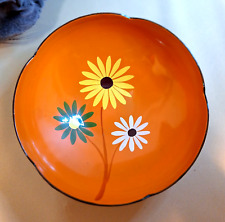Vintage Black and Orange Lacquerware Floral Motif MCM Bowl, Japan, 1966 picture