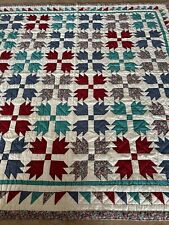 Antique Bears Paw Quilt Hand Sewn 82x84” Vintage Handmade Granny Core picture