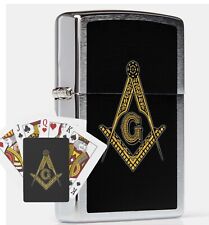 Free Mason Freemasonry Brushed Chrome Zippo Brand Lighter & Playing Cards  picture