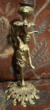 Antique Hollywood Regency Rococo Brass Candle Stick Semi Nude Woman  picture