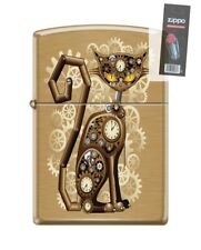 Zippo 82234 steampunk cat feline gears cogs metal clocks Lighter + FLINT PACK picture