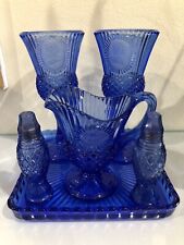 Vintage George and Martha Washington Cobalt Blue Glass Set With Blue Glass Tray picture
