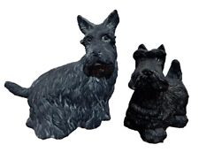 Scotty Dog Scottish Terrier Figurines Lot Of 2 Black Resin Standing Up 4 IN VTG picture
