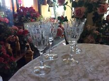 #2 Set Of 4 VINTAGE FOSTORIA MEADOW ROSE STEM WATER-WINE GLASSES 7 1/2