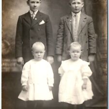 c1910s Four Brothers Siblings RPPC Handsome Cute Twin Boys Dress Real Photo A143 picture