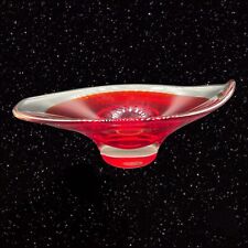 Sommerso Art Glass Bowl Centerpiece Red Clear Dish 9.5”W 3”T picture