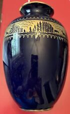 Royal Porzellan Vase Bavaria KPM Germany Echo Cobalt  Gold  8” Deer Tree Rare picture