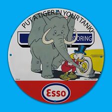 VINTAGE ESSO USA 62 TIGER IN YOUR TANK DUCK SERVICE MAN CAVE OIL PORCELAIN SIGN picture