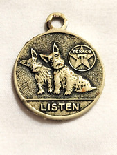 Vintage TEXACO Fob Key Pendant Charm Scottish Terriers Listen 1931 picture