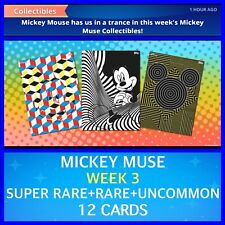 MICKEY MUSE-WEEK 3-SUPER RARE+RARE+UNCOMMON 12 CARDS-TOPPS DISNEY COLLECT picture