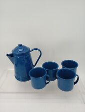 Lot Of Vintage Blue/White Speckled Enamelware Farmhouse Camping Cups Coffee Pot picture