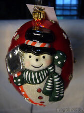 Vaillancourt Folk Art Jingle Balls Ornament Snowman with Shovel Red Pearlized  picture