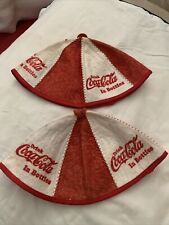 Two Vintage 1950's  Drink COCA-COLA In Bottles Felt Hat Cap Bennie picture