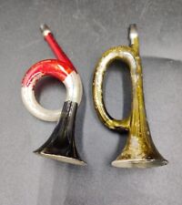 Vintage 2 Blown Mercury Glass Trumpet Horns Germany? Christmas Ornaments  *As Is picture