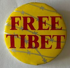 Free Tibet button Dalai Lama China cause protest pin human rights peace vintage picture