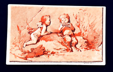 Victorian 1881 Trade Greeting Card - Greek Mythology Pan Babies - H M Peters picture