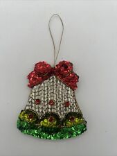 Vintage Beaded Sequin Detailed Handmade Bell Christmas Ornament picture