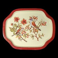 Vintage MCM Painted Red Birds Metal Tray Red And Cream Colored   picture