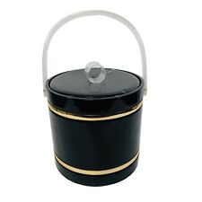 Vintage Vinyl Ice Bucket With Lid Barware Black Gold Drinks At Home Party 1970s picture
