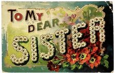 Antique Postcard PMK 1909 Germany TO MY DEAR SISTER Embossed Daisies & Poppies picture